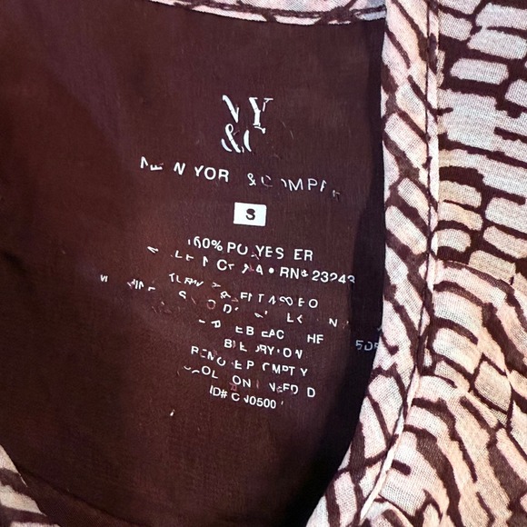 NY&C Sleeveless Blouse Flowy Tank‎ Top Brown Print Casual Size S - Picture 3 of 3